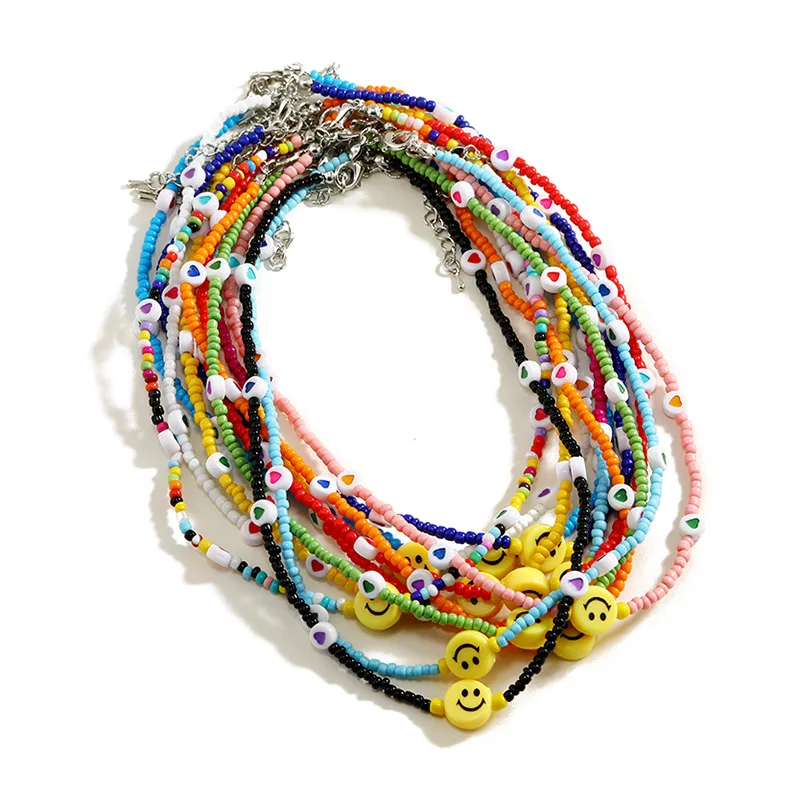 

Женское богемное ожерелье-чокер ручной работы с разноцветными бусинами, пляжная мода, ожерелье с сердцем и улыбающимся бисером, ювелирное и...