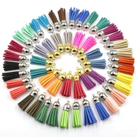 20pcs 38mm leather tassel charms gold silver cap earring fringe keychain pendant straps suede tassels diy jewelry accessories