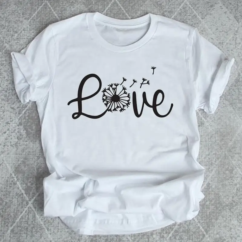 

Women Print Fashion Dandelion Love Trend Summer T-shirts Shirt Female Graphic T Top Aesthetic Short Sleeve Cartoon Tee T-Shirt