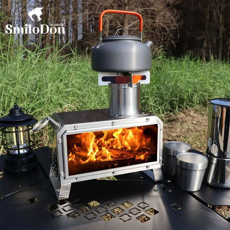 

SmiloDon Mini Camping Portable Firewood Stove Stainless Steel Wood Burner Stove Outdoors Picnic Camp Fire Wood Stove Cookware