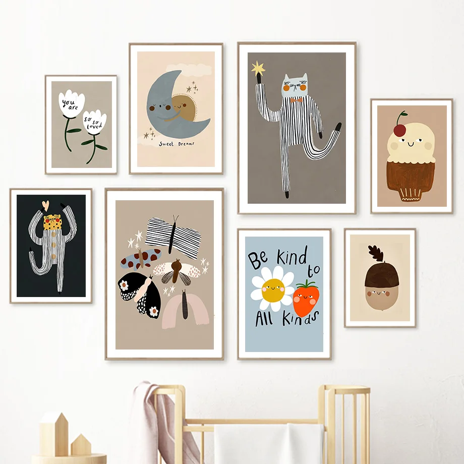 

Милый Леопардовый цветок моли Солнце Луна детская настенная Картина на холсте скандинавские плакаты и принты настенные картины декор детс...