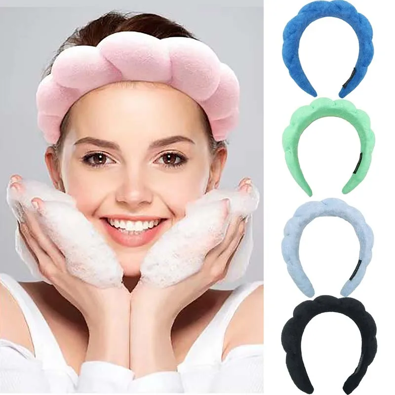 

New Sponge Solid Color Headband Hair Bands Puffy Makeup Bubble Terry Cloth Co Spa Hair Bands Hoop Soft Hair Accessories