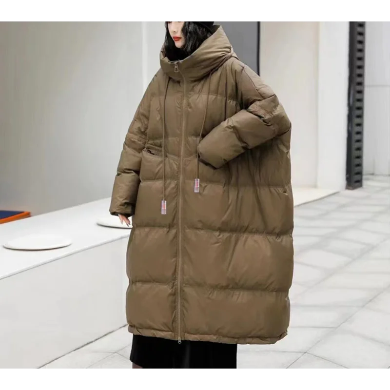 Белая пуховая куртка для женщин Женское пальто с капюшоном длинная секция теплая