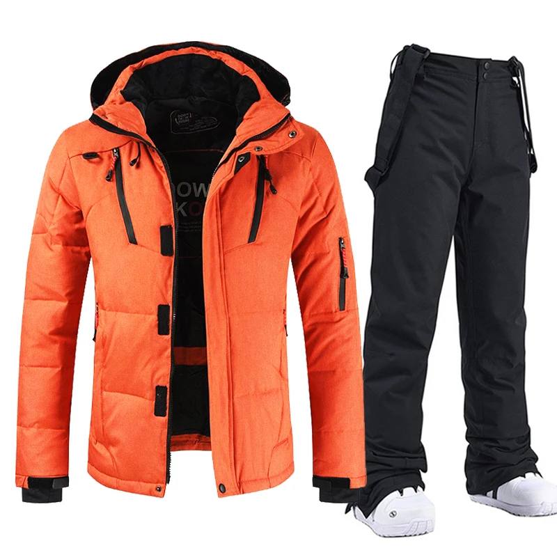 Warm Ski Suit Men Winter Snow Parkas Down Jackets Warm Windproof Outdoor Sports Skiing  And Pants Male Snowboard Wear Overalls