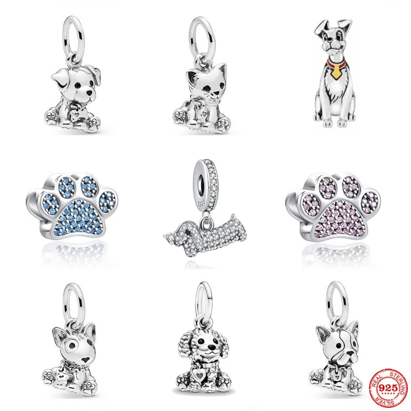 

Original Pandora Charms Cute Puppy Paw Head Dog Head 925 Silver Pendant For Women New Arrival