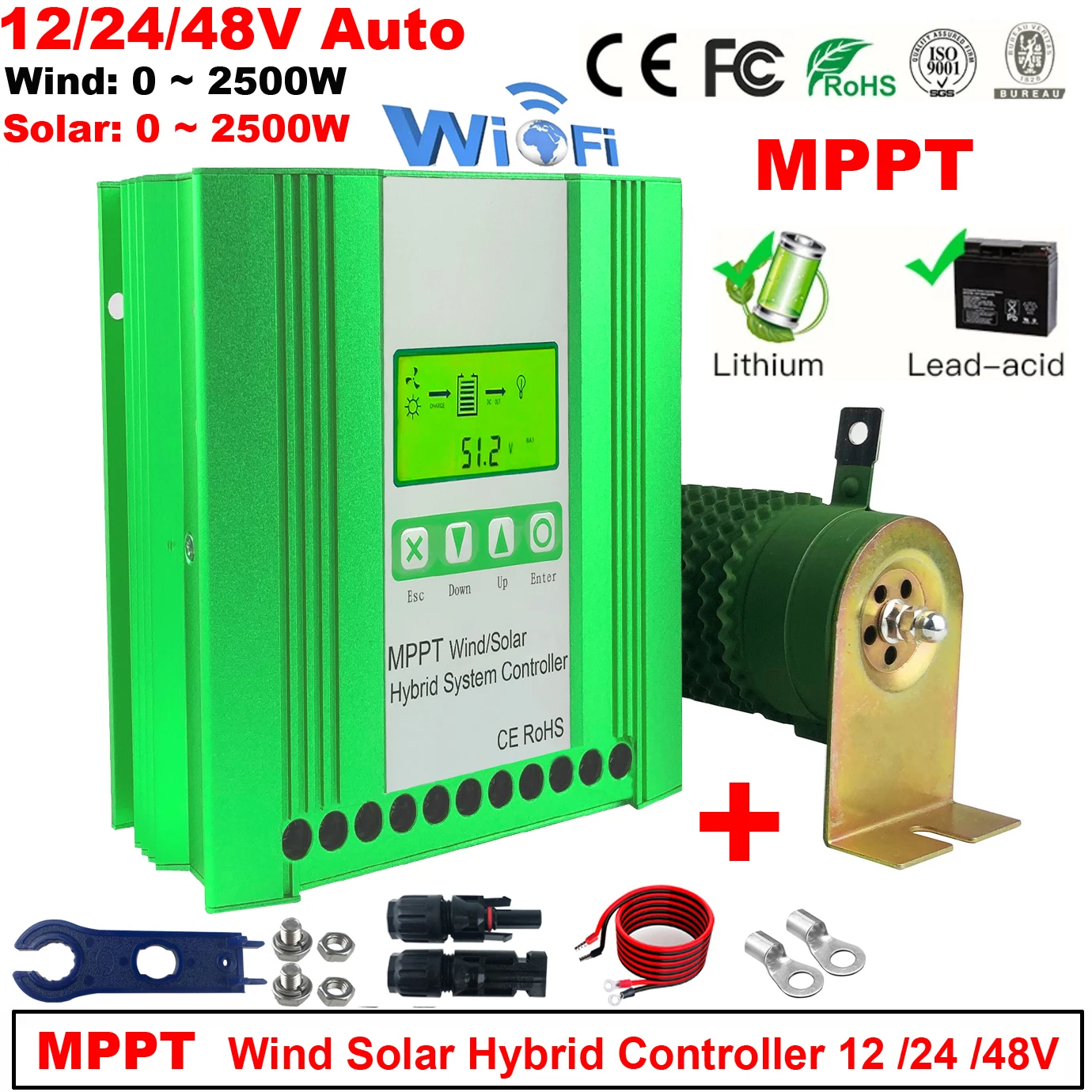 

5000W MPPT Hybrid Wind Solar Charge Discharge Booster Controller 12V 24V 48V Regulator For Lifepo4 Lithium Lead Acid GEL Battery