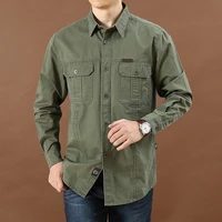 mens loose tooling pocketlong sleeve shirts spring and autumn solid color oversized button up shirt harajuku korean clothes