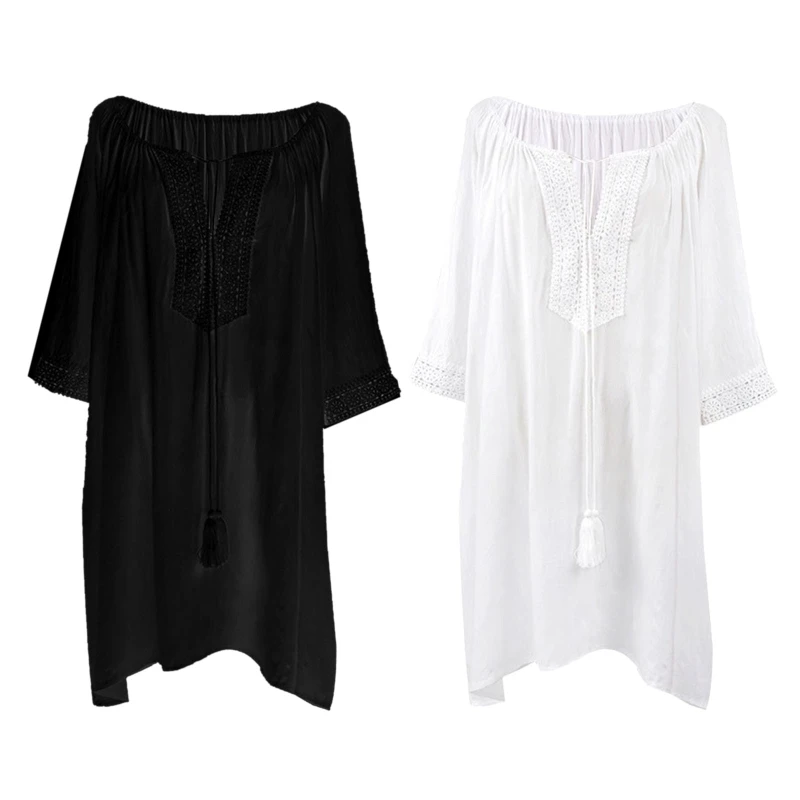 

Элегантный кружевной кафтан MXMB размера d, пляжный купальный костюм, женский свободный кафтан для летней аквапарки, универсальный размер