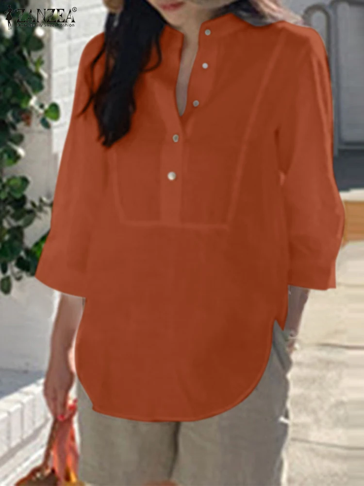 

ZANZEA Spring Korean Style Shirt Fashion Women Long Sleeve Blouse Casual Buttons Cotton Tops Loose Work Blusas Chemise Tunic