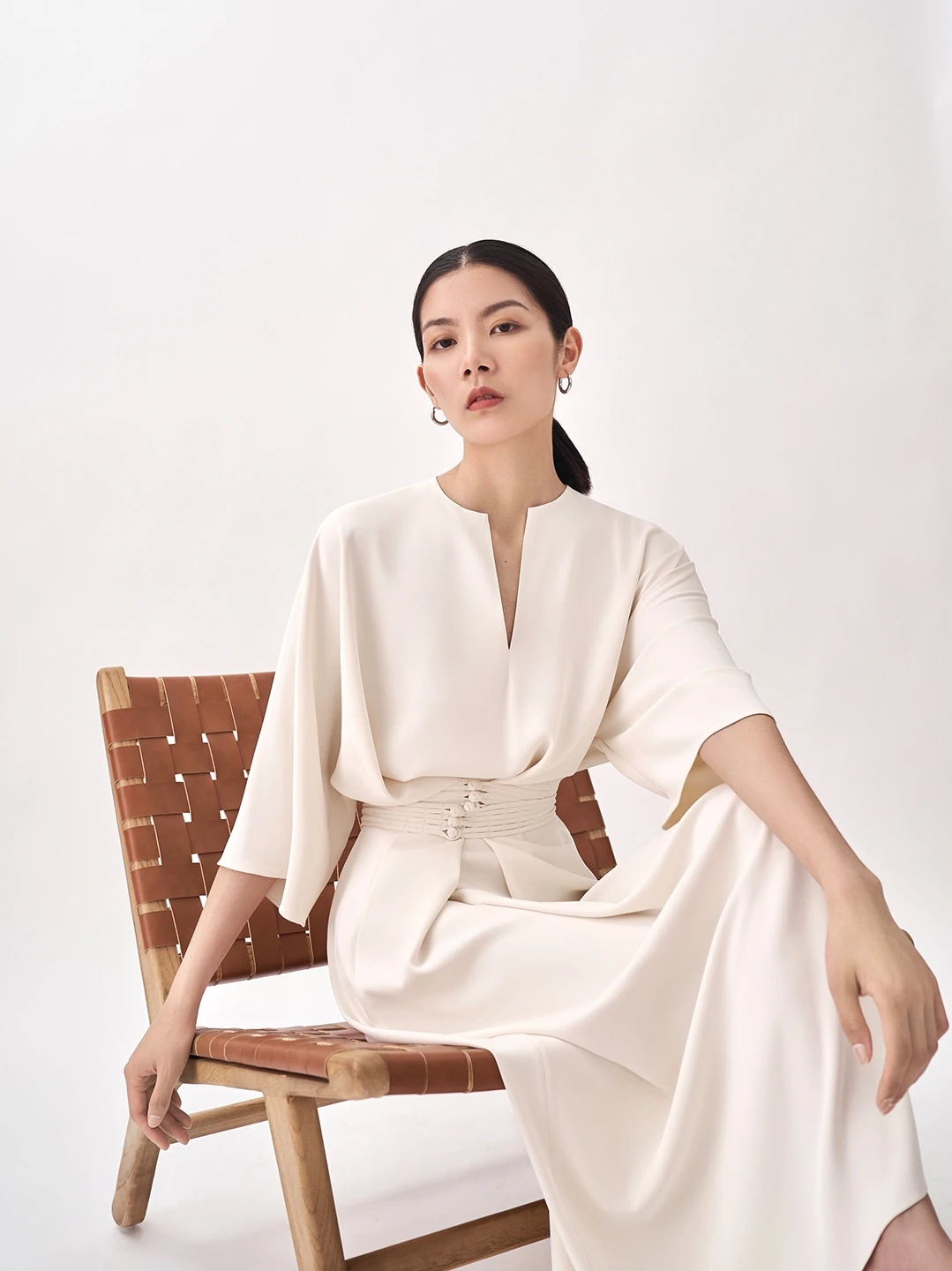 

SuperAen 2022 Summer V-neck Solid Retro Three Quarter A-LINE Ankle-Length Casual Dress for Women