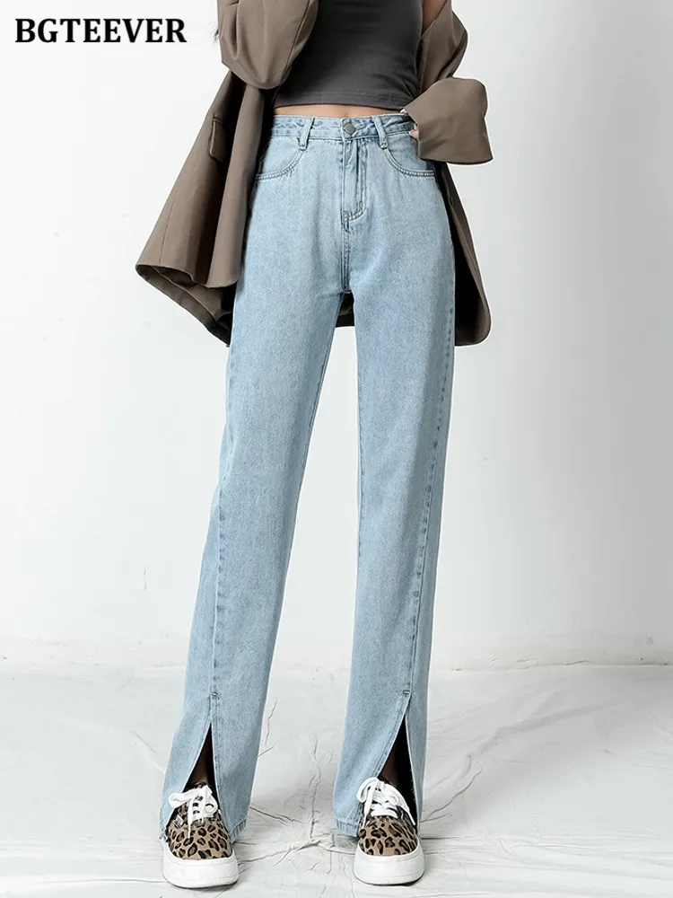 

Брюки BGTEEVER женские джинсовые с завышенной талией, шикарные Свободные повседневные расклешенные брюки из денима с одной пуговицей, с карман...