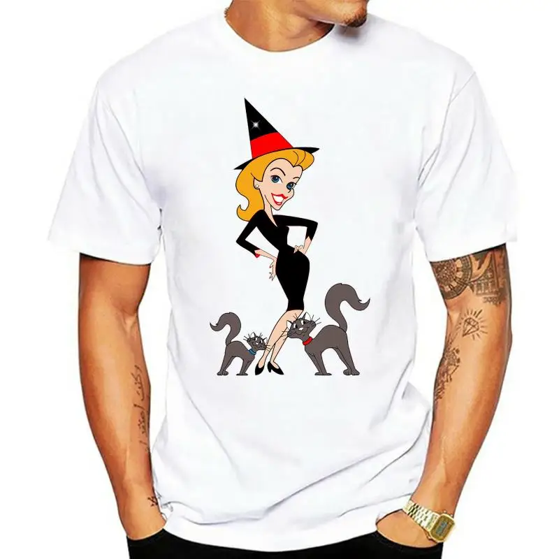 

Hexen Magie Halloween Bewitched Retro TV Hexe Samantha Katze Top Mens T Shirt Cartoon t hemd mnner Unisex Neue