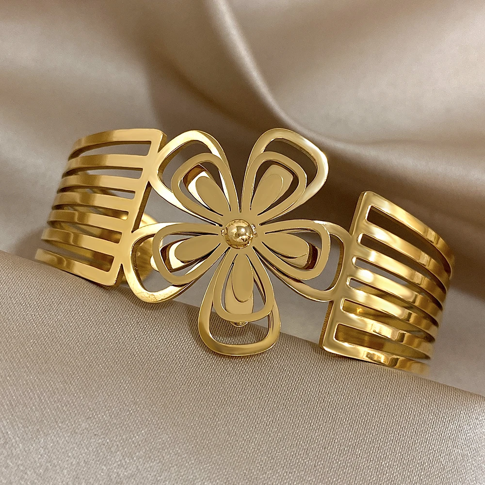 Greatera мужской браслет-манжета с двойным цветком винтажный дизайн из нержавеющей