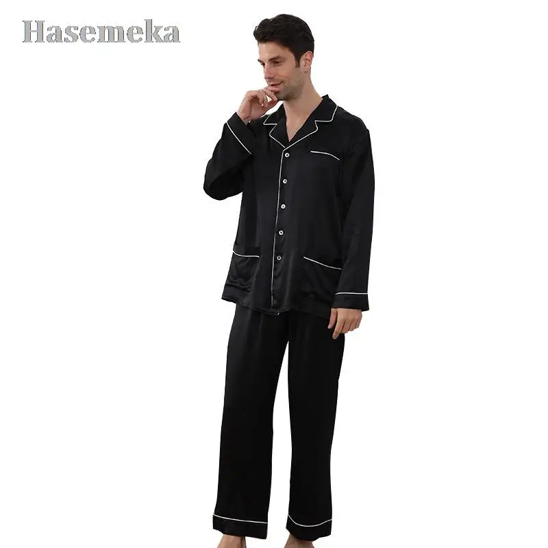 19mm Mulberry Silk Men Classic Long-sleeve Trouser Pajama Set Four Season Comfortable 100% Real Silk Sleepwear Family Pajama Set