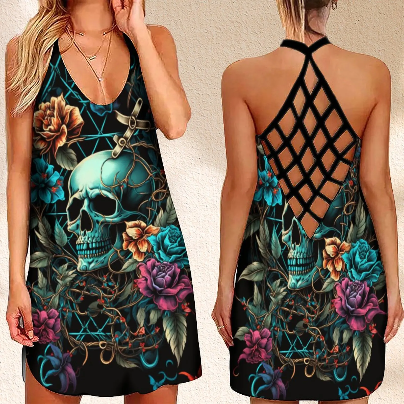 

Женское летнее платье без рукавов, с открытой спиной и цветочным принтом