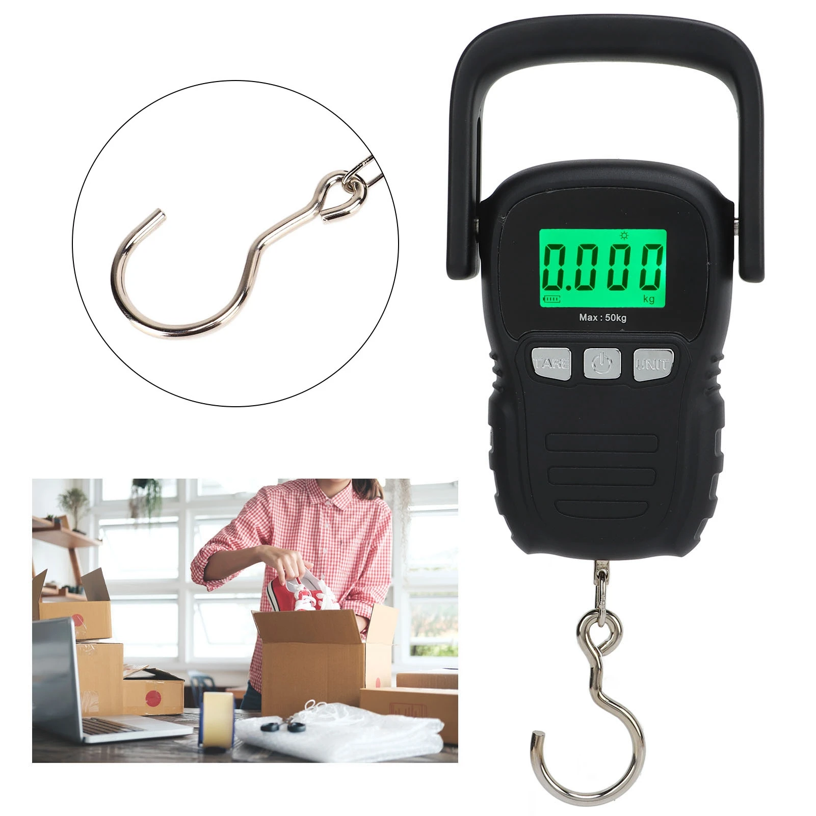 

Digital Hanging Scale 0-50kg Waterproof Stainless Steel Shackle S Hook Plastic Shell Handheld Electronic Weighting Luggage Scale