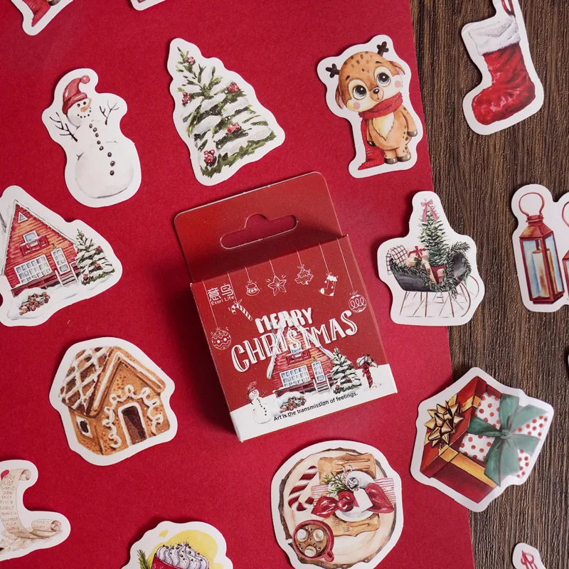 

46pcs/box Cute Merry Christmas Stickers Scrapbooking Santa Xmas Tree Decorative Labels for DIY Diary Album Decoration Stationery