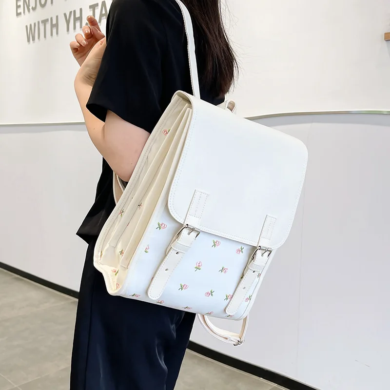

Рюкзак женский вместительный, ранец из искусственной кожи и нейлона с цветочным узором в студенческом стиле, портфель gg