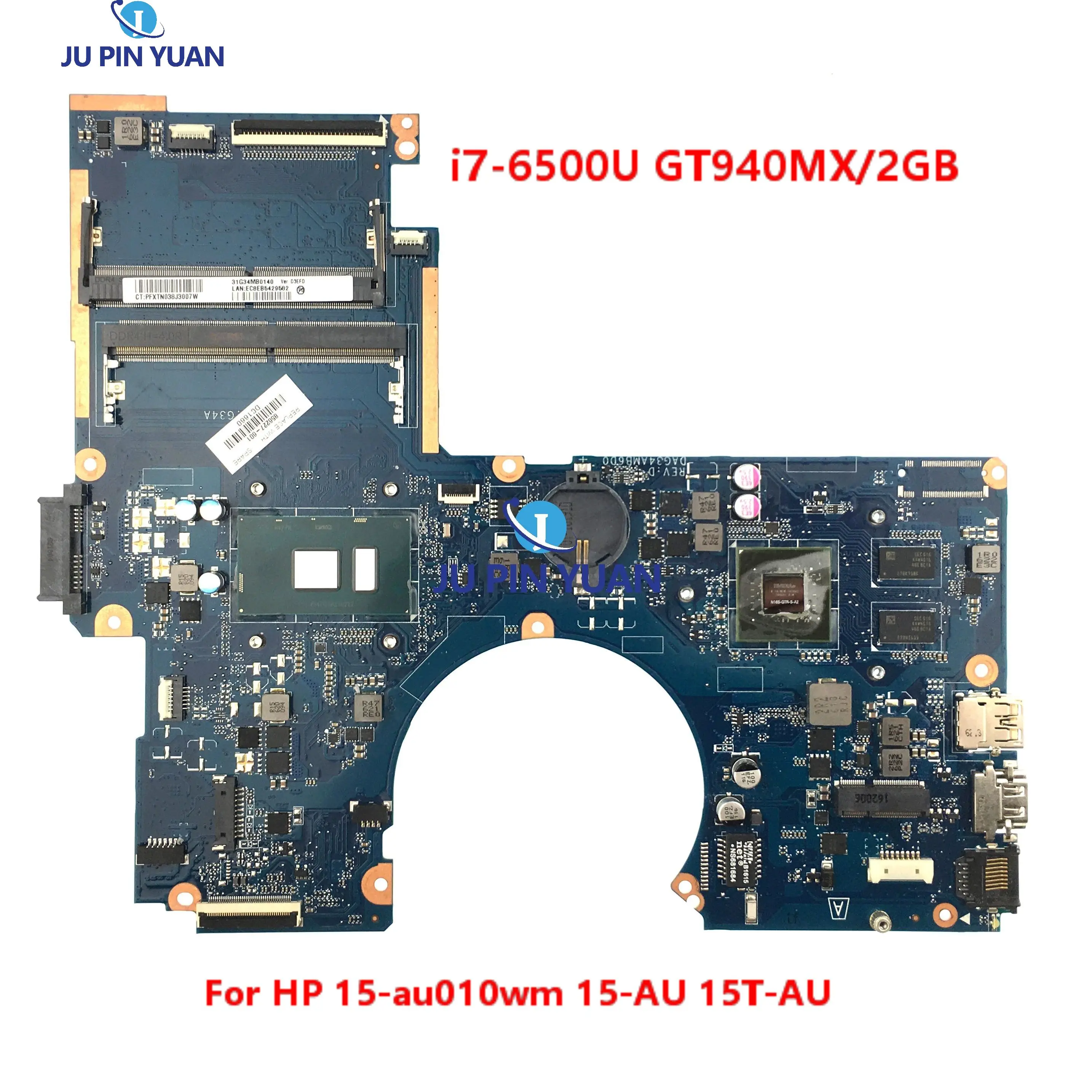 

856227-501 856227-001 для HP 15-au010wm 15-AU 15T-AU ноутбук материнская плата 856227-601 TPN-Q172 DAG34AMB6D0 W i7-6500U GT940MX/2G