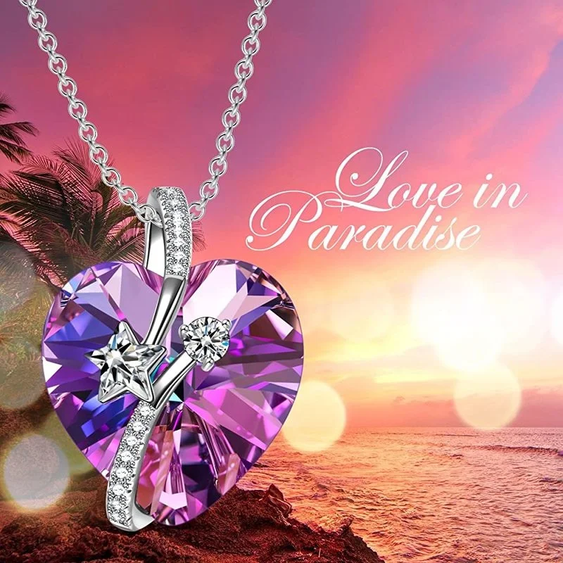 

Purple Heart Pendant Necklace for Woman with Pentagonal Heart Personality Classic Fashion Accessory Holiday Gift for Family