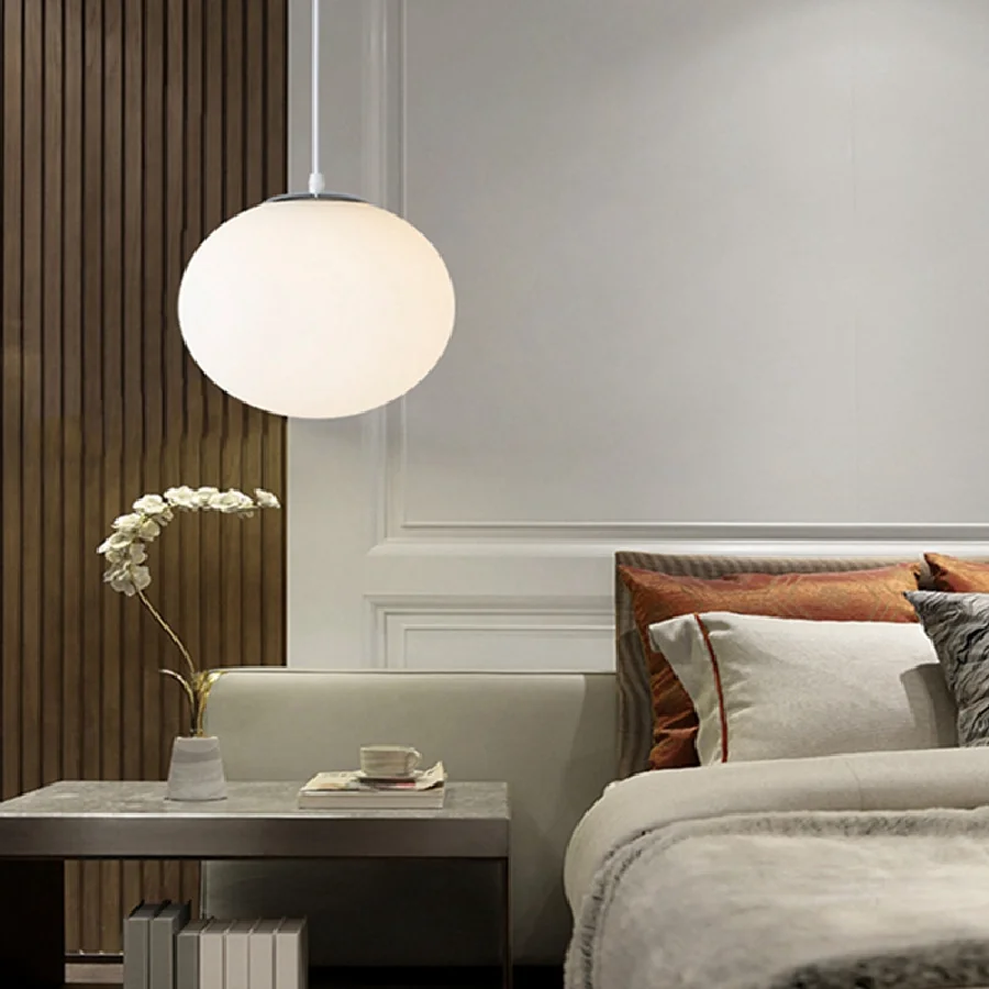 

LukLoy Frosted Glass Pendant Light Ball Ceiling Pendant Lamp Hang Lamp for Bedroom Foyer Pantry Living Room Dining Table Island