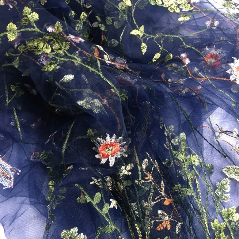 Темно-синяя, красная, розовая, фиолетовая ткань с вышивкой на водной основе, ткань с вышивкой, кружевное платье, ткань для одежды «сделай сам»