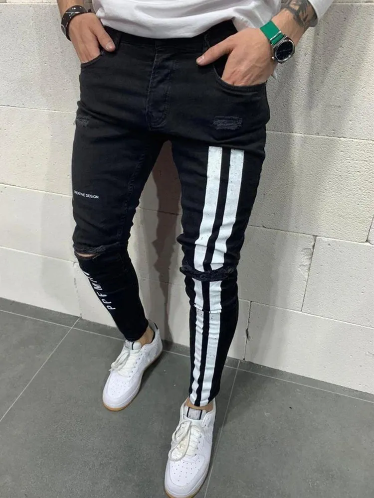High Quality Jeans 4 Styles Men Stretchy Skinny Biker Slim Fit Denim Scratched zipper Hip hop casual jeans