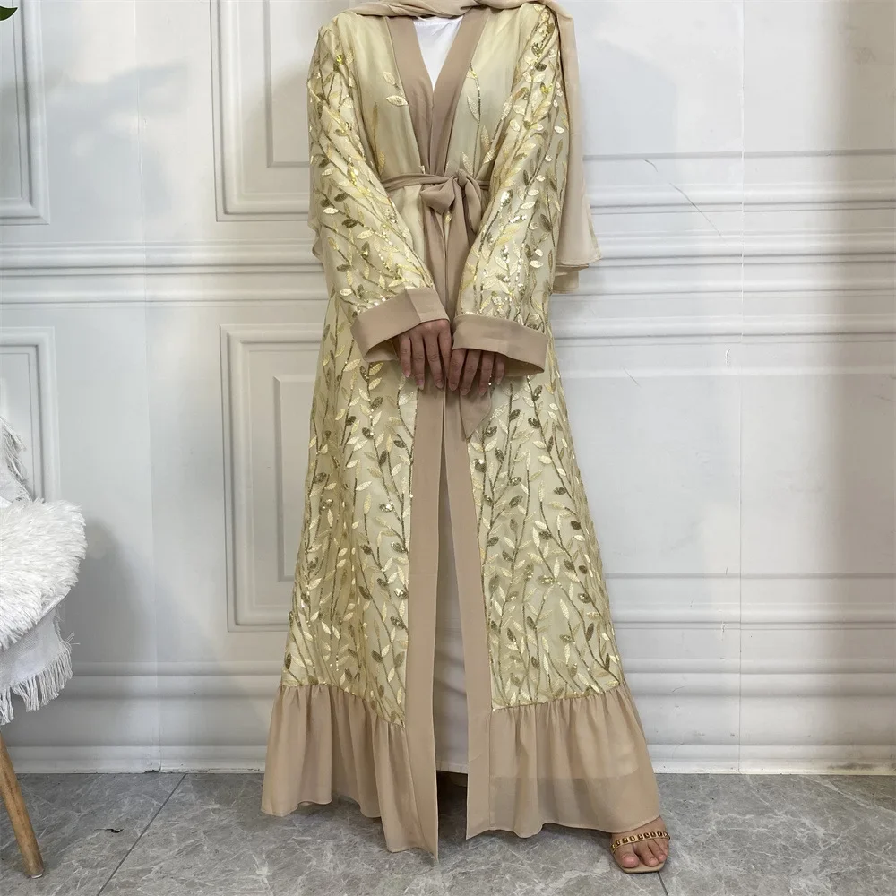 Рамадан с блестками исламские абайи открытое кимоно мусульманские женщины Макси