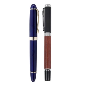 JINHAO X450 18 KGP 0.7Mm Broad Nib Fountain Pen Blue & Jinhao 8802 Woody Medium Nib Fountain Pen - Red+Black