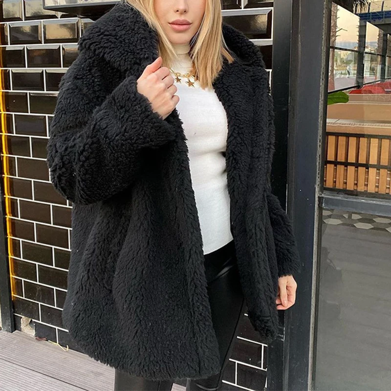 

Женское пальто из искусственной шерсти, теплое пальто цвета хаки/серого цвета с длинным рукавом и воротником с лацканами, уличное теплое Свободное пальто для зимы