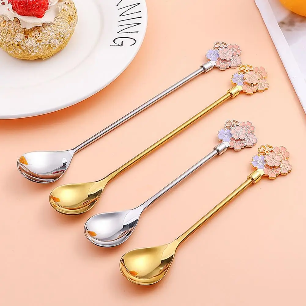 

Mixing Spoon Easy to Clean Good Grip Long Handle Dessert Snack Kid's Scoop Anti-scratch Dessert Spoon Restaurant Supplies