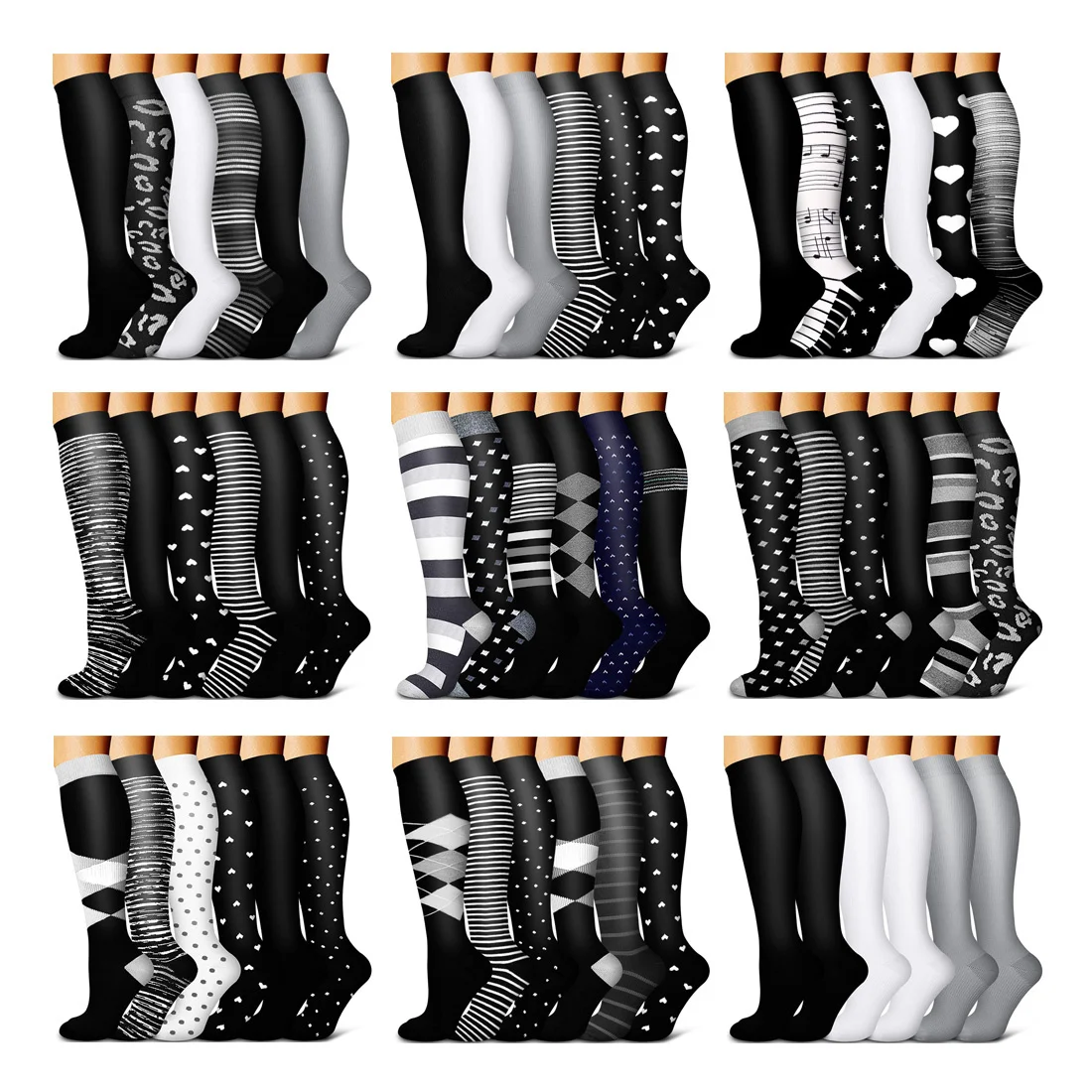 

5/6 Pairs Men and Women Compression Socks Circulation Recovery Varicose Veins Nursing Travel Running Hiking Sports
