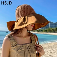 large wide brim bow empty top sun hat summer womens hat anti uv foldable sun floppy hats beach casual holiday sunscreen cap