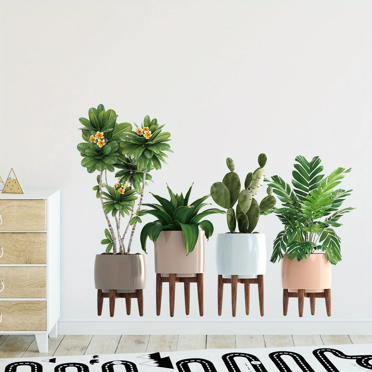 Aquatint Имитация Цветочного Горшка Кактуса Зеленые Растения Наклейки На Стену Для