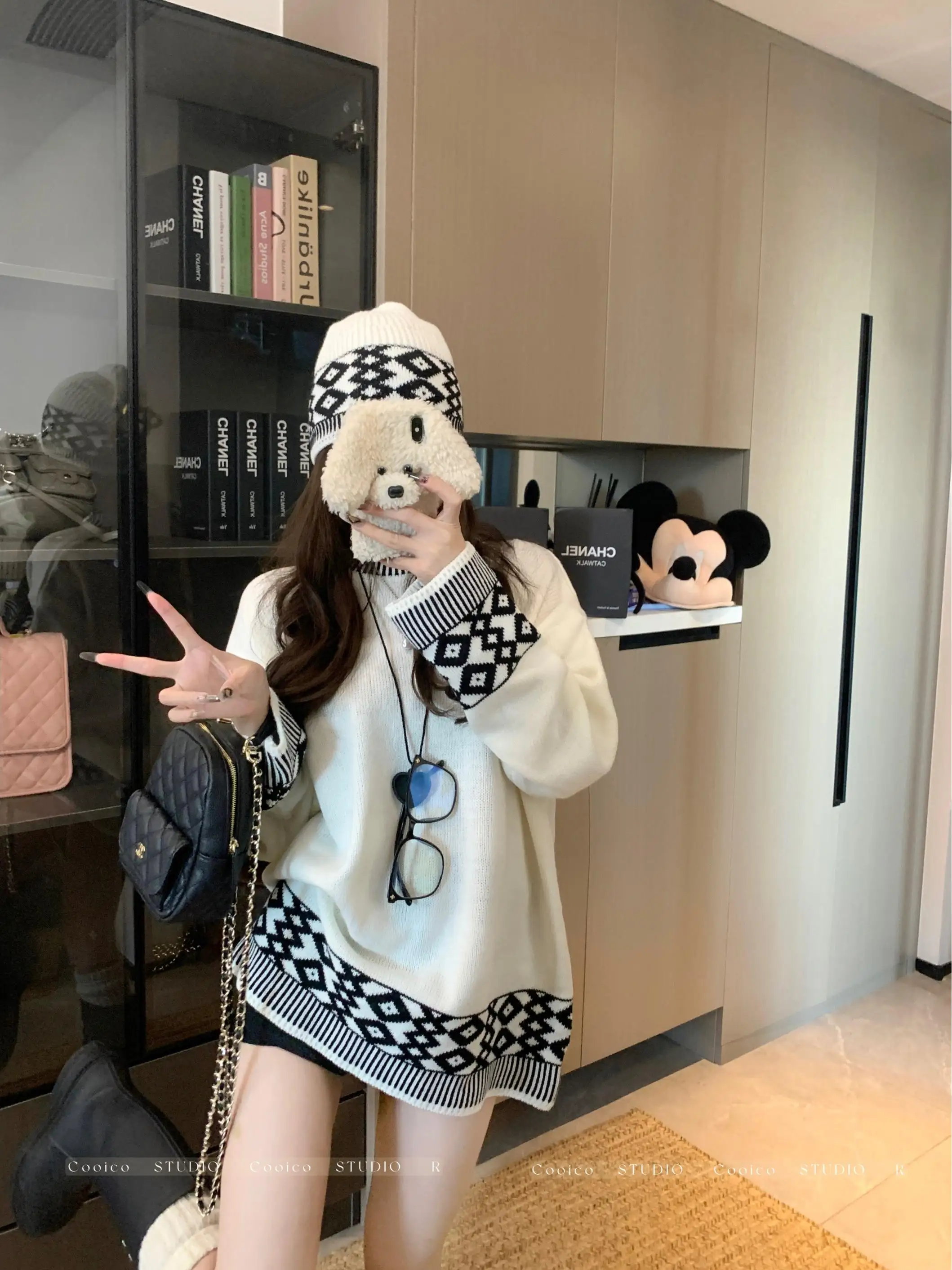 Gaganight Женский жаккардовый Свободный Повседневный свитер контрастных цветов с