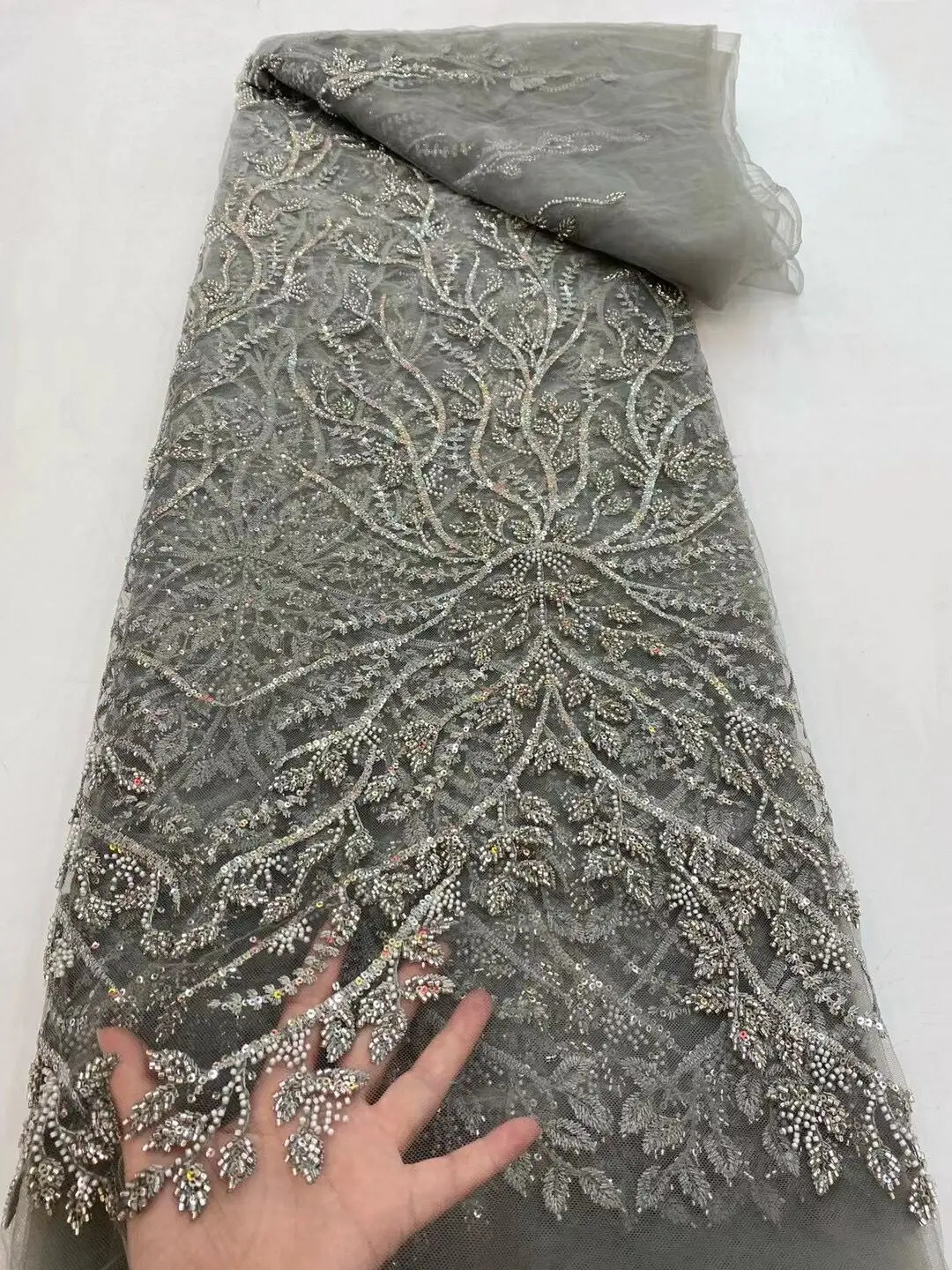 

Handmade Beaded Lace Latest African Lace Fabric 2021 High Quality Embroidery French Nigerian Lace Fabrics for Sewing