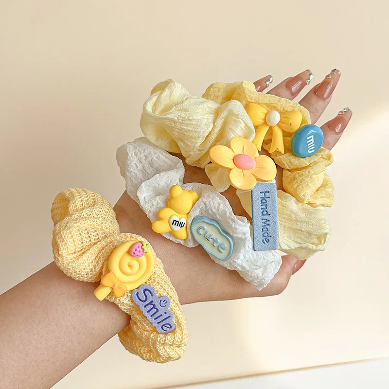 Милые резинки для волос девочек 4 шт. с желтым маленьким медведем цветком бантом