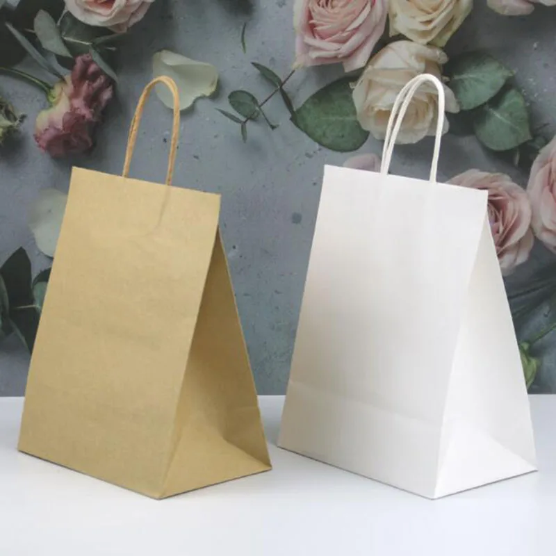 

10Pcs Solid Kraft Paper Gift Bags Wedding Festival Party Cookie Candy Packaging Box Birthday Favors Tote Bag Christmas Supplies