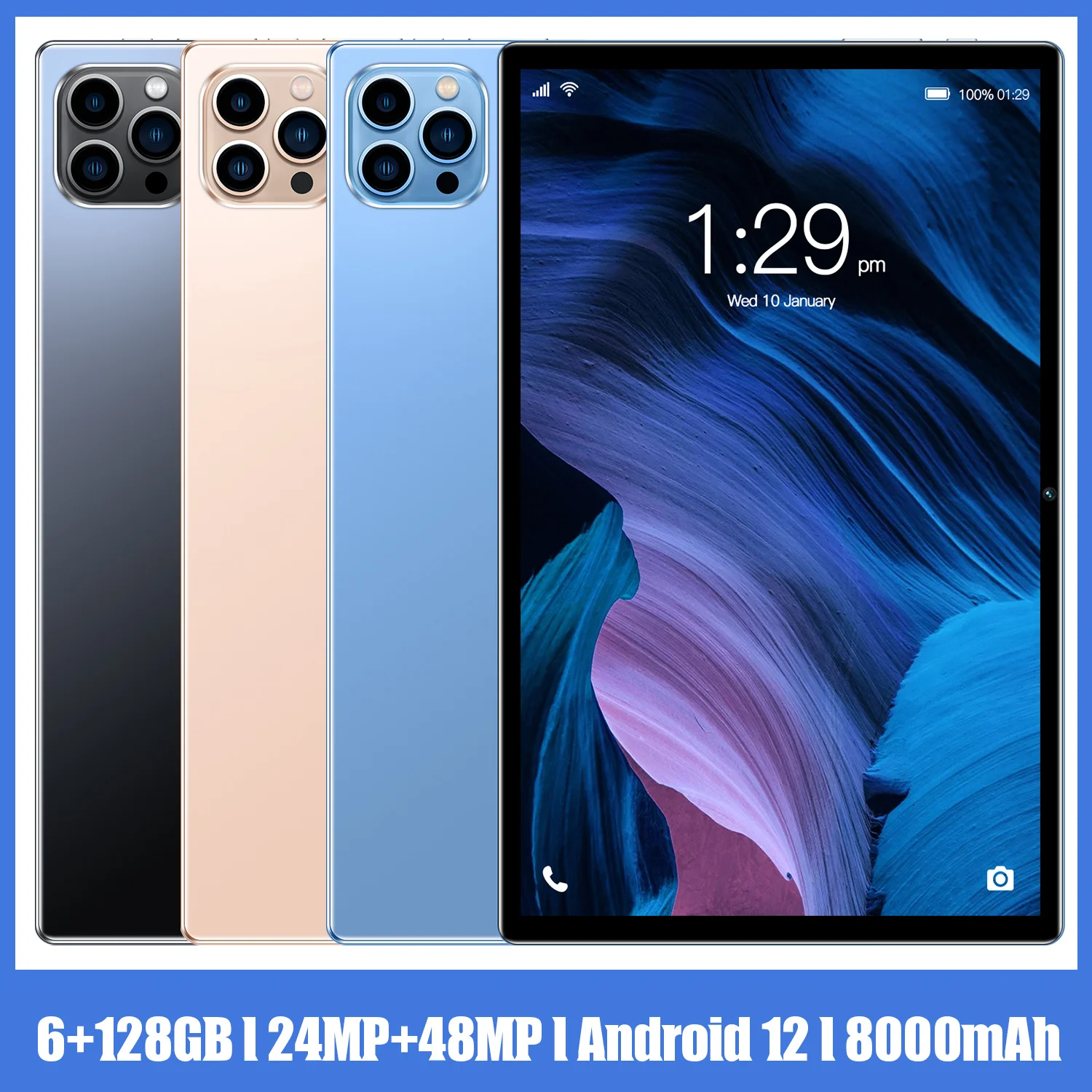 

Планшет на Android 12, восемь ядер, экран 10,1 дюйма, 10,6 мАч
