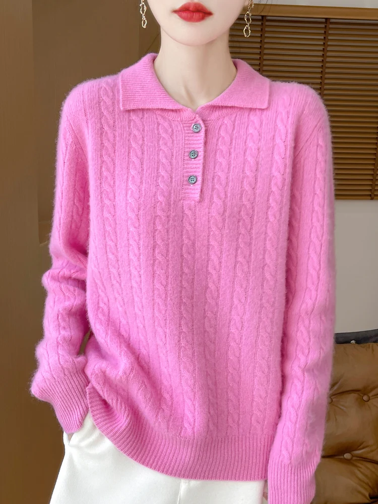 Женский свитер из 100% шерсти мериносовой толстый с воротником мягкий и теплый топ