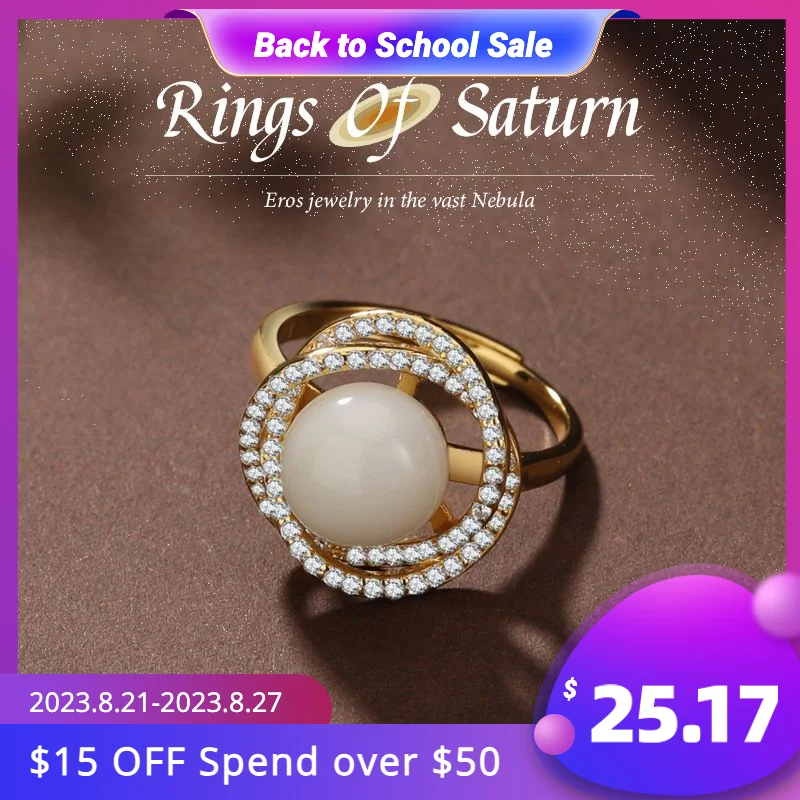 

Rings Of Saturn 18k Gold Plated Nephrite Ring for Women Sparkling Classic Wedding Promise Band 925 Sterling Silver