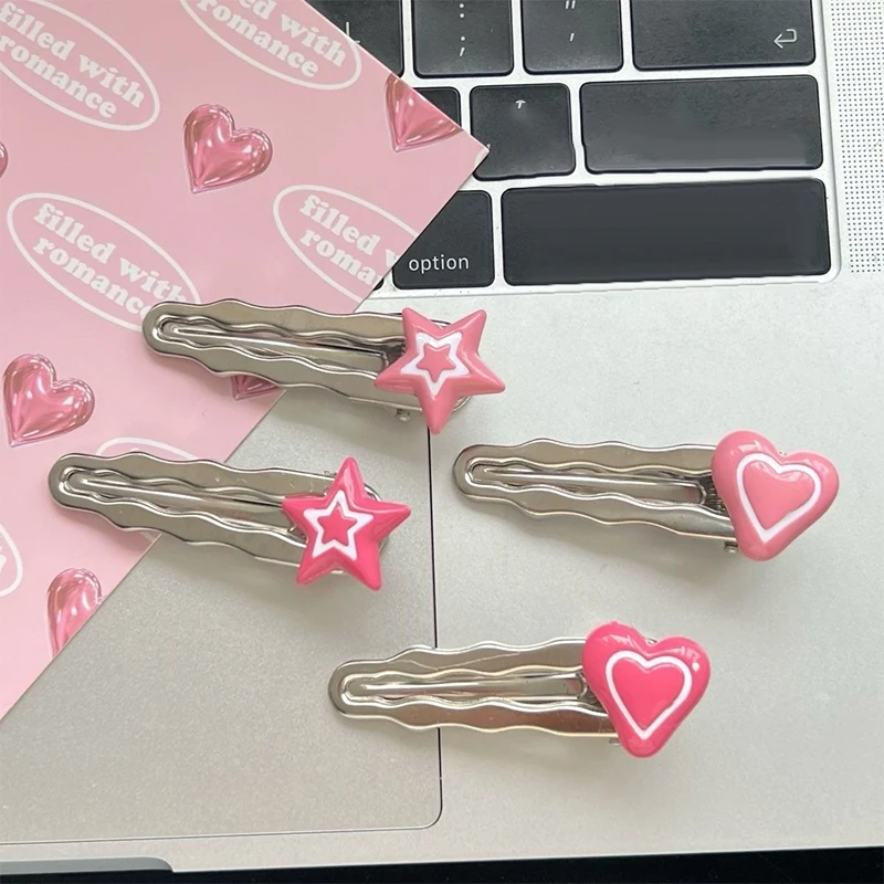 

Y2k Sweet Hairpin Pink Love Star Duckbill Clip Girl Women Hair Clips Side Bangs Female Ladies Barrettes Hair Accessories