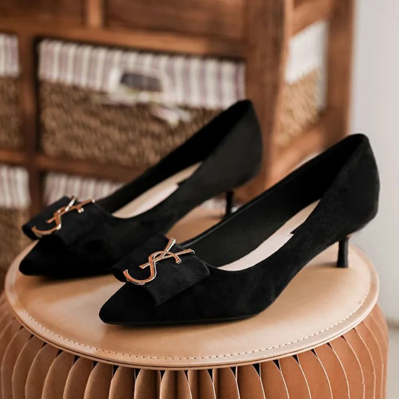 

Pumps for Women Shoes Black Work Shoes Pointed High Heels Women Stiletto Mid-heel Heels Women Flat Shoes Single Shoes 2023 New
