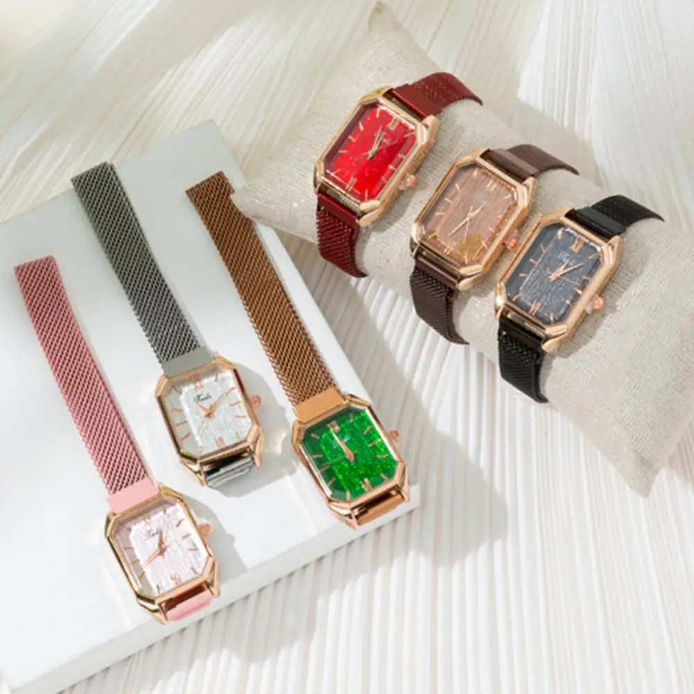 Женские кварцевые часы с квадратным циферблатом магнитным сетчатым браслетом