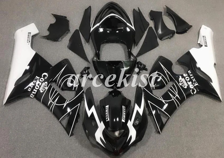 

4Gifts New ABS Motorcycle Full Fairings Kit Fit For Kawasaki Ninja ZX-6R 2005 2006 05 06 ZX6R 636 Body set black white
