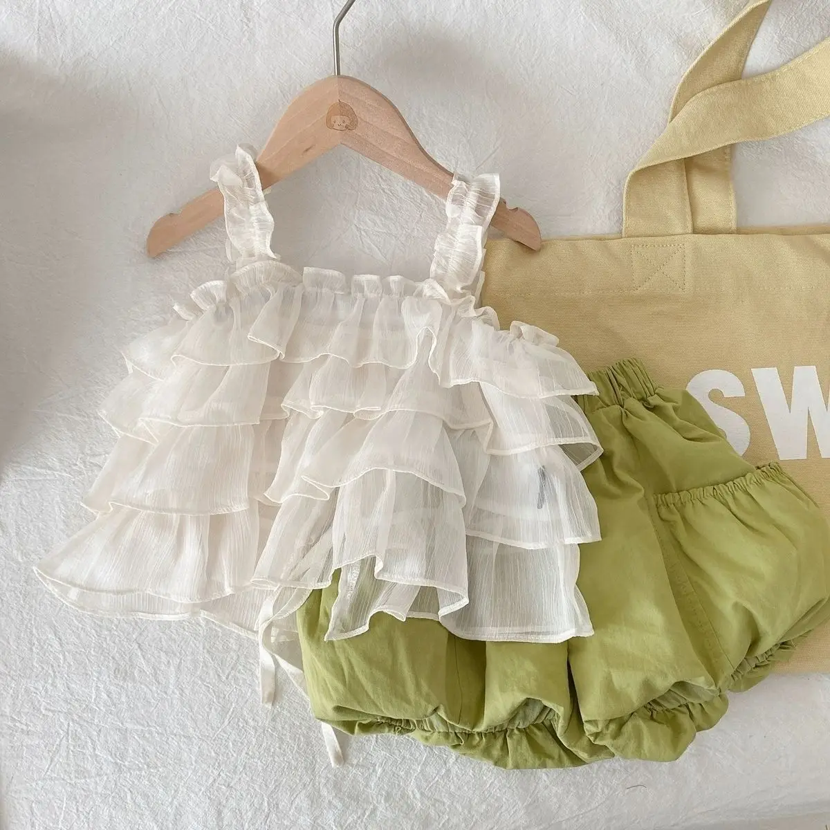 

Sweet Style 2 Pices Girls Shorts Sets Summer 2022 Chiffon Blouse And Lantern Shorts Kids Children Clothes Suits Top Quality