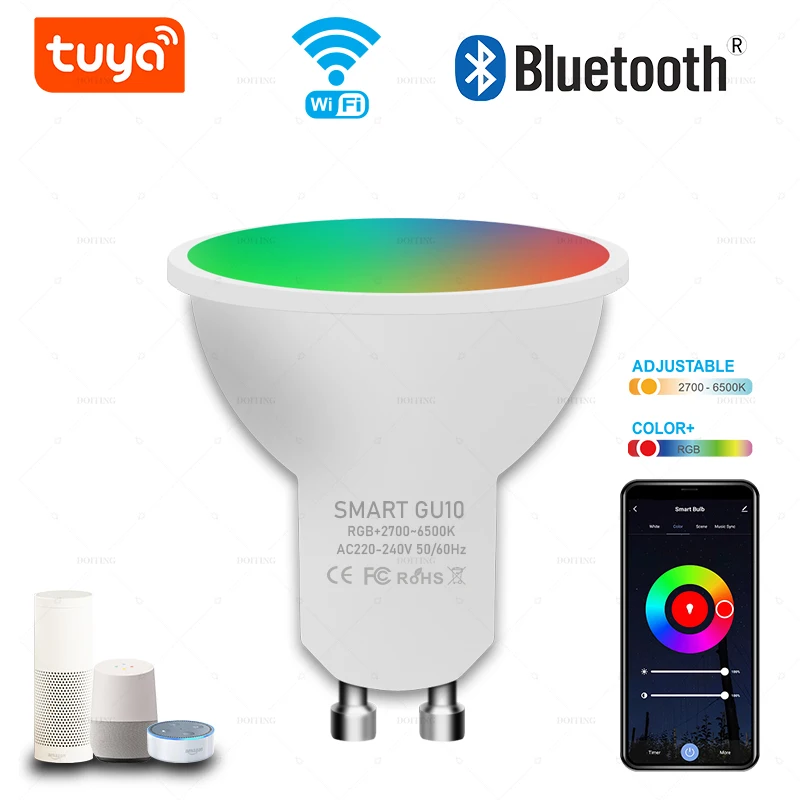 Умная лампа с регулируемой яркостью 5 Вт GU10 Wi-Fi 220 В