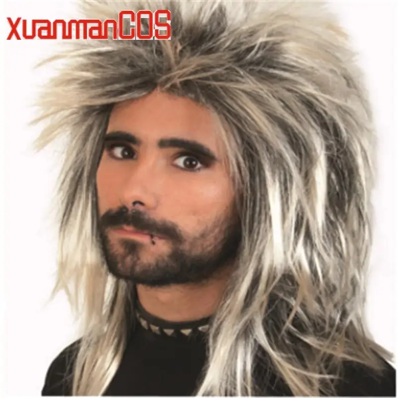 Купи Rock Star Had a Shaggy Cheap Wig Hair Black Champagne Men Boys Cosplay Wig Human Hairpiece Periwig 45 CM Wig in Stock за 703 рублей в магазине AliExpress