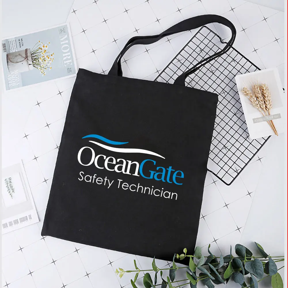Фото Сумка-тоут из холщовой ткани с принтом Kpop OceanGate Safety Technician, повседневная женская сумка для студентов, сумка на плечо на молнии №3