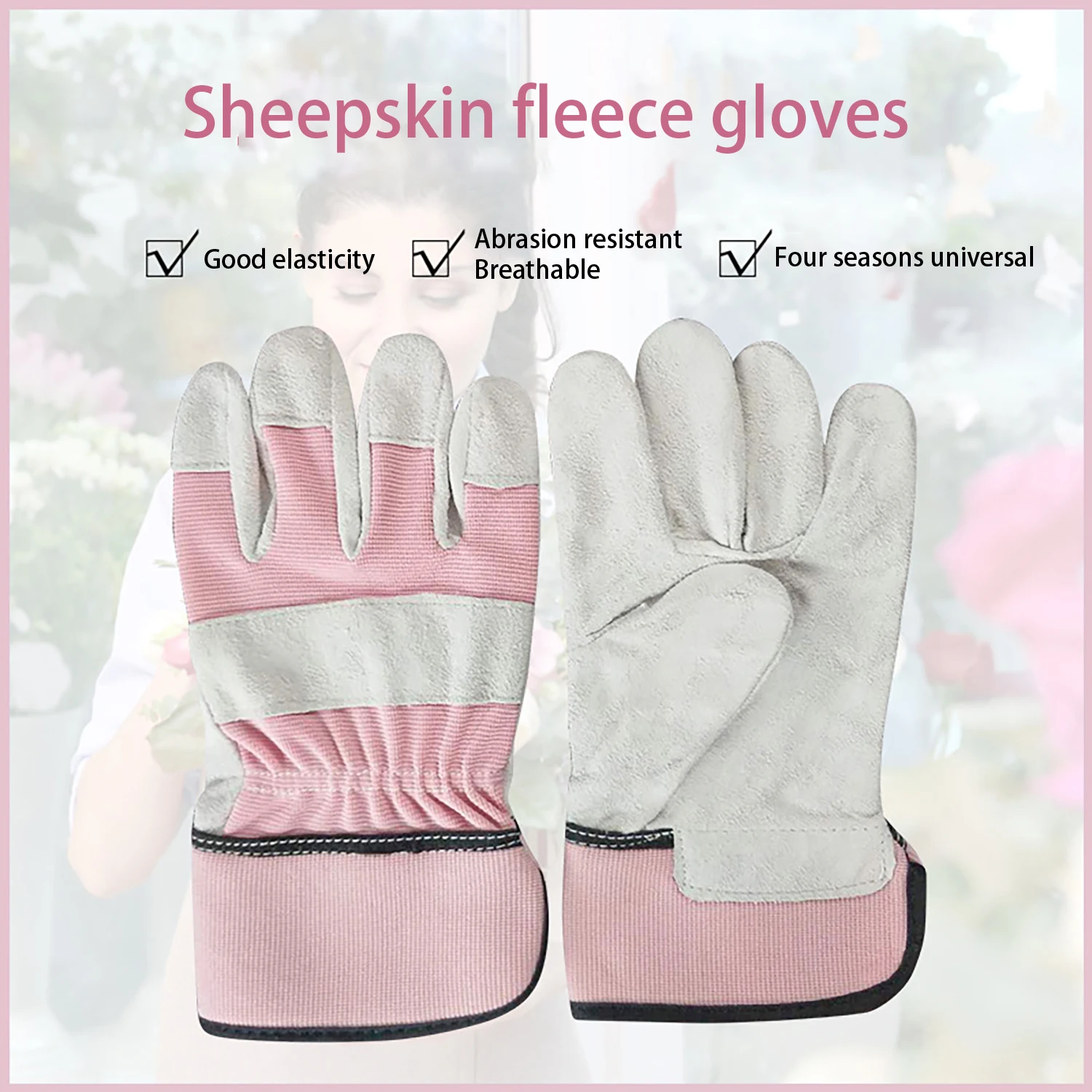 Women's Sheep Two-Layer Leather Suede Gardening Work Gloves Wear-Resistant Breathable Leather Garden Gloves